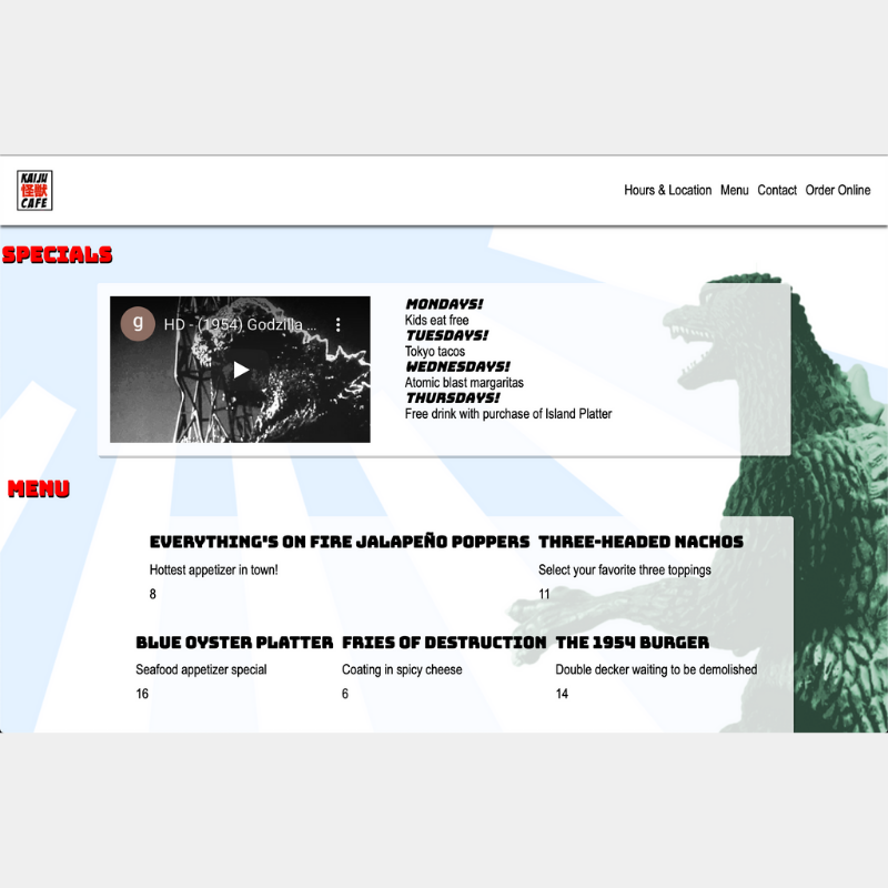 Adam's Kaiju Cafe Web Design Project