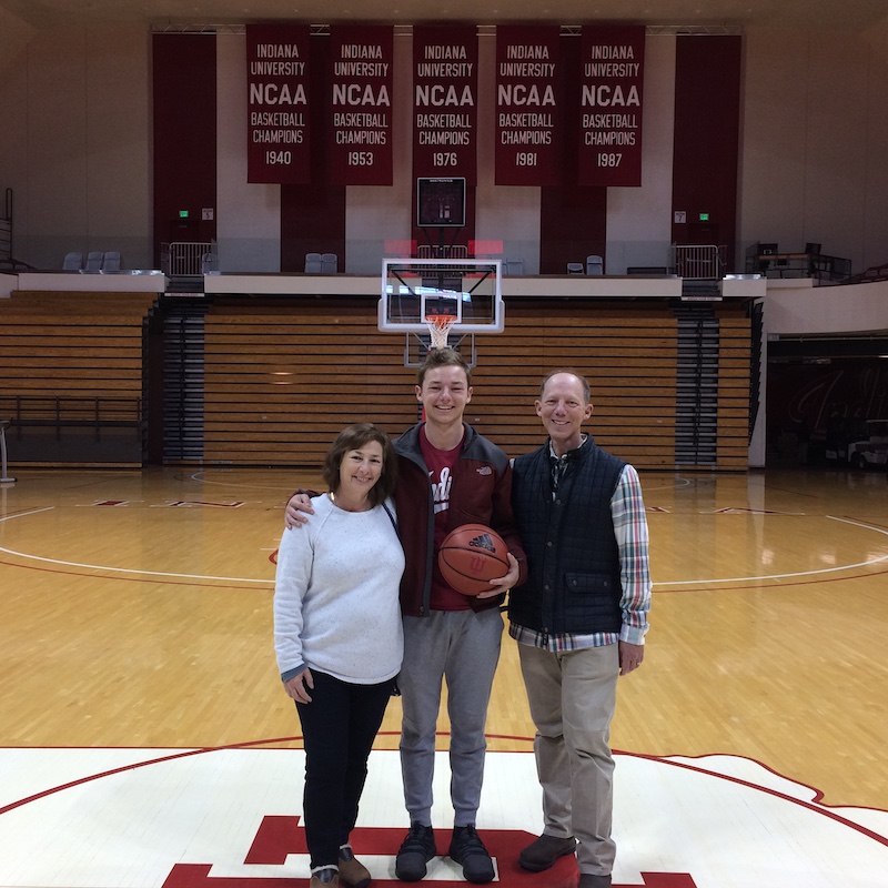 Adam and his parents at Assembly Hall in Bloomington